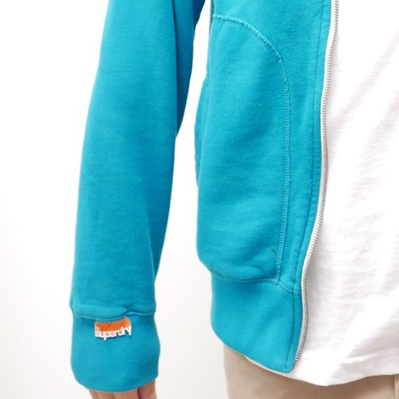 Superdry Japan Doubleblacklabel Destroyed Fleece Zip Hoodie - Turquoise - Size M - Picture 3 of 5